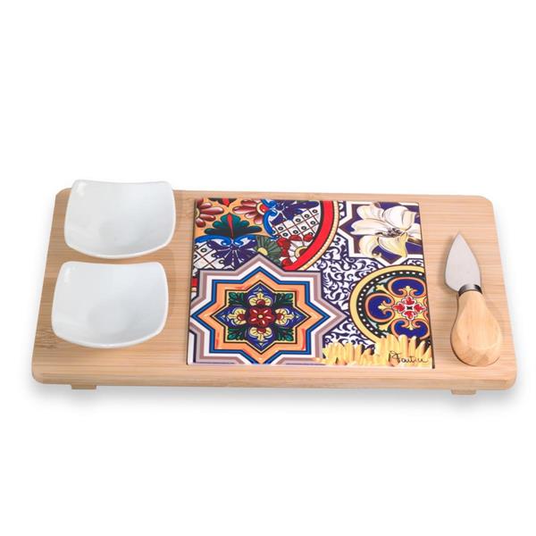 SET TAGLIERE IN CERAMICA C/BASE LEGNO SICILY CM.30X17