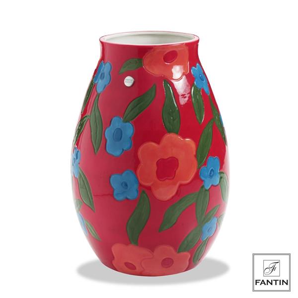 VASO ROSSO FIORI ARANCIO BLU CM.19,5X19,5XH28