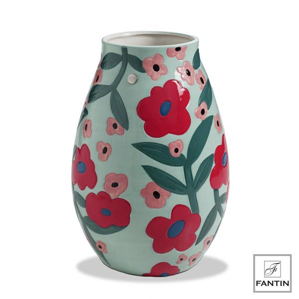 VASO TIFFANY FIORI ROSSI CM.19,5X19,5XH28