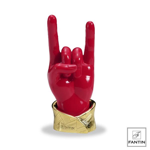 MANO PORTA ANELLI ROSSO LUCIDO BASE ORO CM. 6XH15