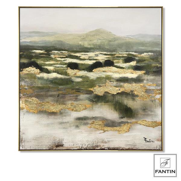 QUADRO CON CORNICE ORIZZONTE GREEN GOLD CM. 100X100