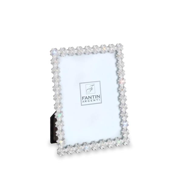 P.FOTO IN METALLO ARGENTATO FIORI STRASS 13X18