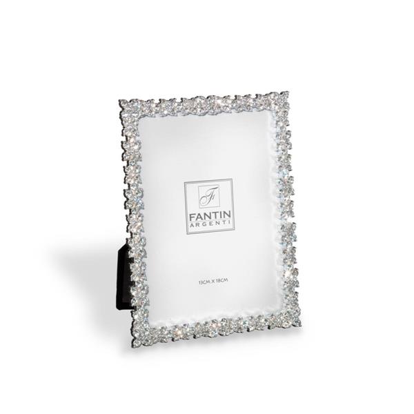 P.FOTO IN METALLO ARGENTATO FIORI STRASS 13X18