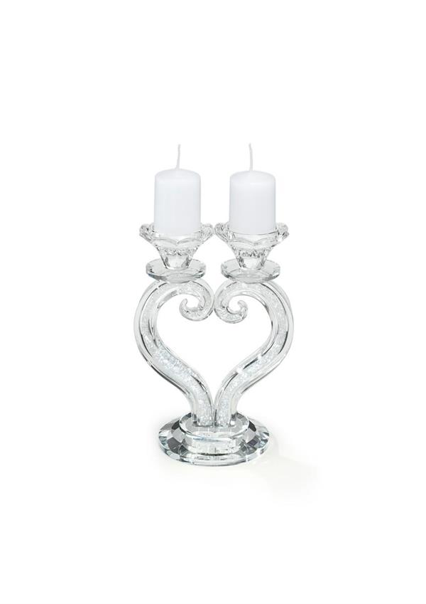 CANDELABRO CRISTALLO CUORE 2 FIAMME H19,5X13