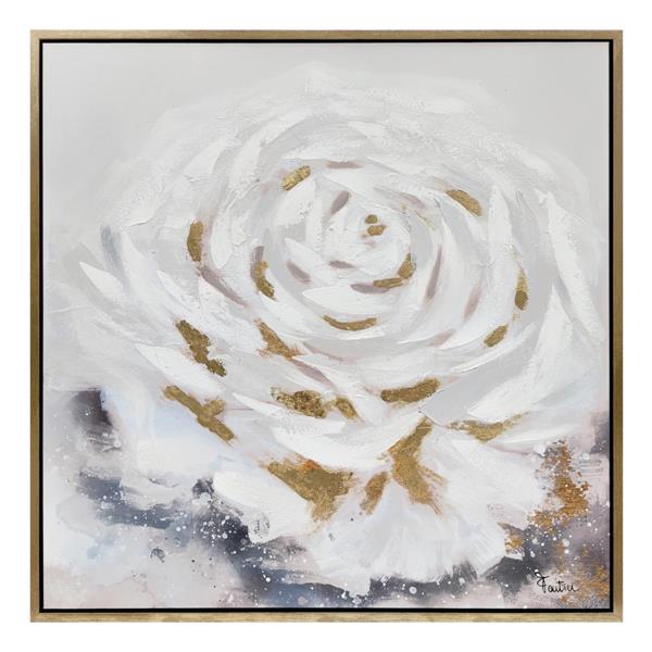 QUADRO CON CORNICE ROSA BIANCA E ORO CM.100X100