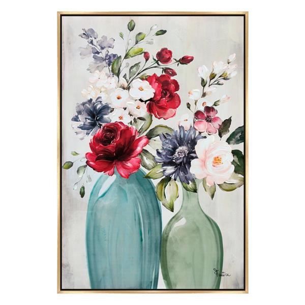 QUADRO CON CORNICE VASI CON FIORI CM.80X120