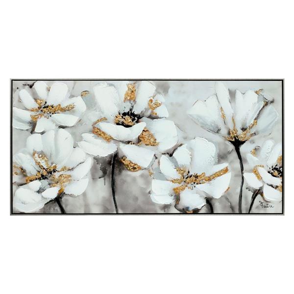 QUADRO CON CORNICE FIORI BIANCHI E ORO CM.140X70